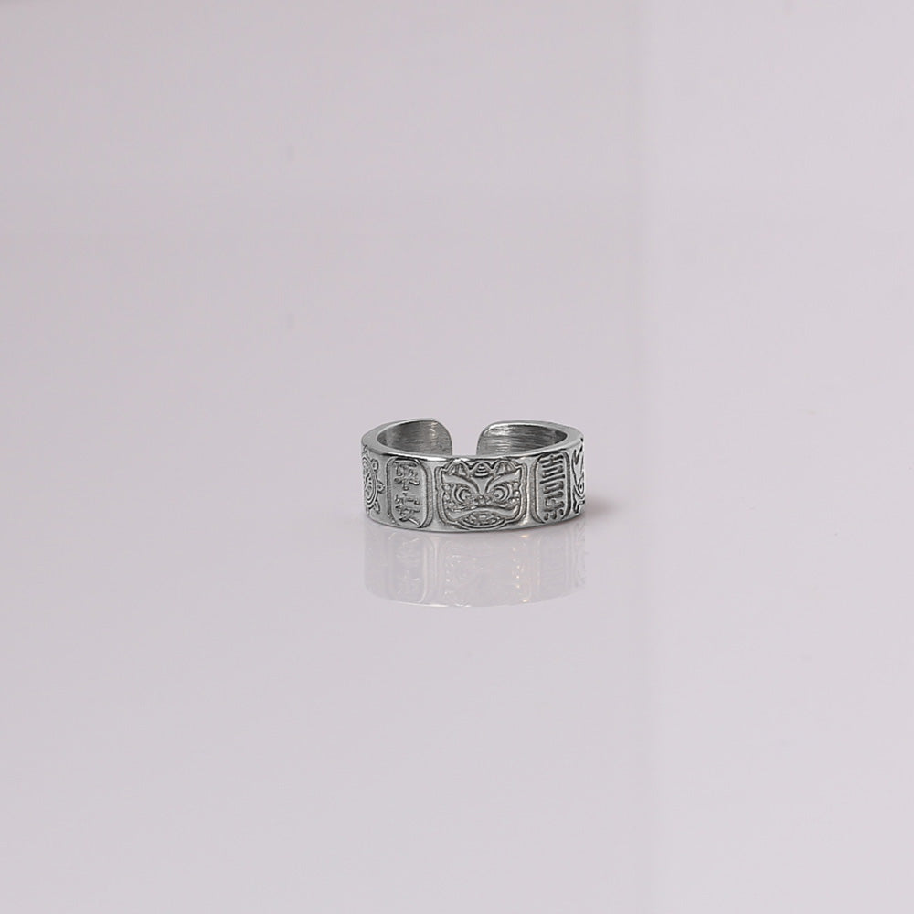 Silver Lion Ring - Peace, Joy, Good Fortune,Attract Positivity - Confucian Buddha Tao