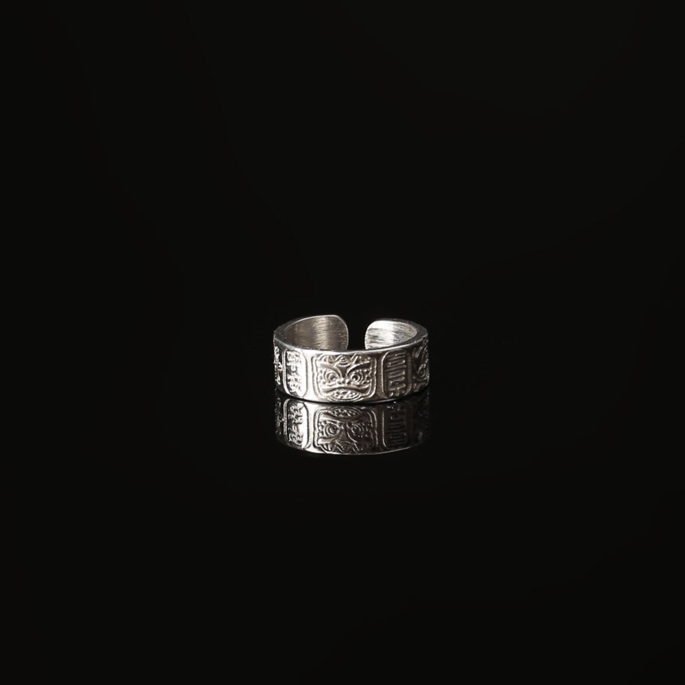 Silver Lion Ring - Peace, Joy, Good Fortune,Attract Positivity - Confucian Buddha Tao