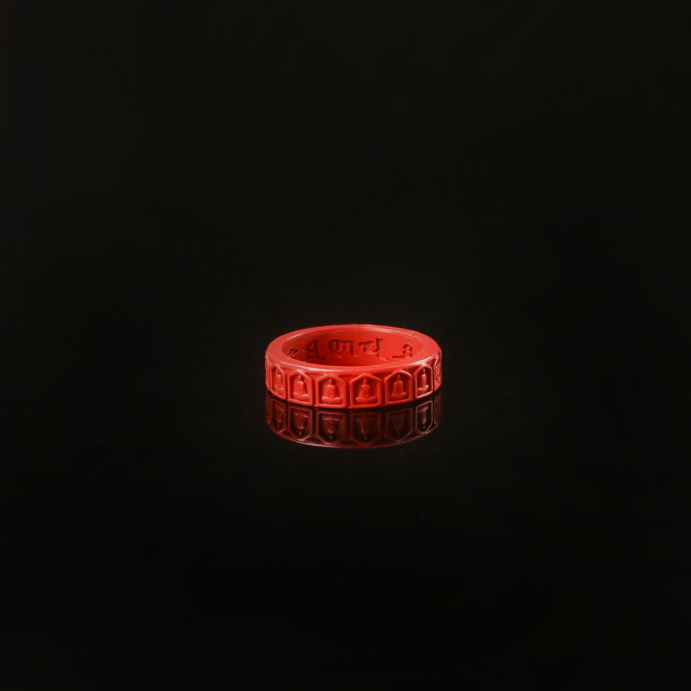 Red Cinnabar Buddha Ring — Buddha Sutra, Peaceful Mind, Health Ring - Confucian Buddha Tao