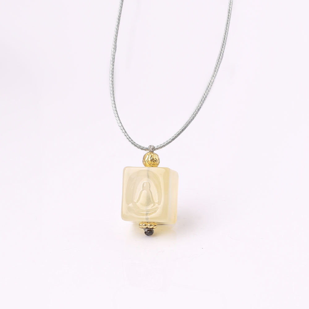 Eternal Blessing Agate Cube Pendant — Attract Luck, Be Blessed by Buddha - Confucian Buddha Tao