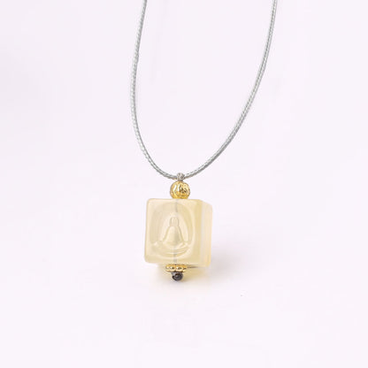 Eternal Blessing Agate Cube Pendant — Attract Luck, Be Blessed by Buddha - Confucian Buddha Tao