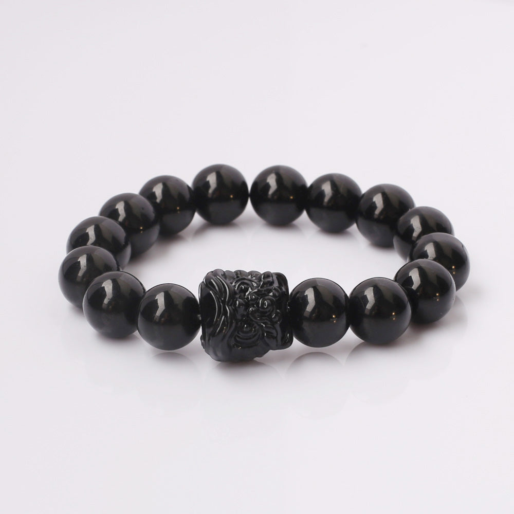 Wealth Protector – Obsidian Guardian Lion Bracelet - Confucian Buddha Tao