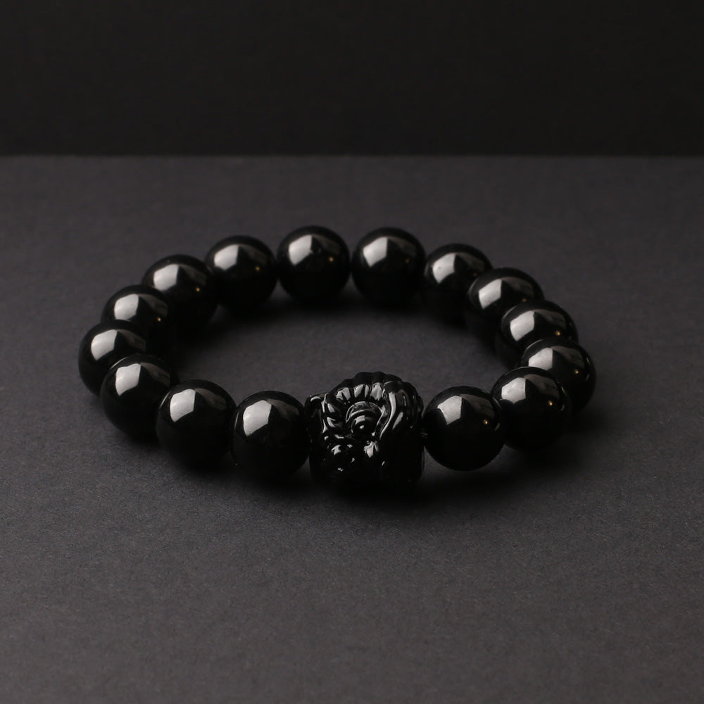 Wealth Protector – Obsidian Guardian Lion Bracelet - Confucian Buddha Tao