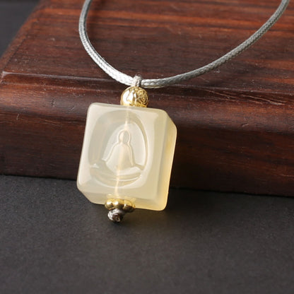 Eternal Blessing Agate Cube Pendant — Attract Luck, Be Blessed by Buddha - Confucian Buddha Tao