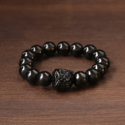 Wealth Protector – Obsidian Guardian Lion Bracelet - Confucian Buddha Tao