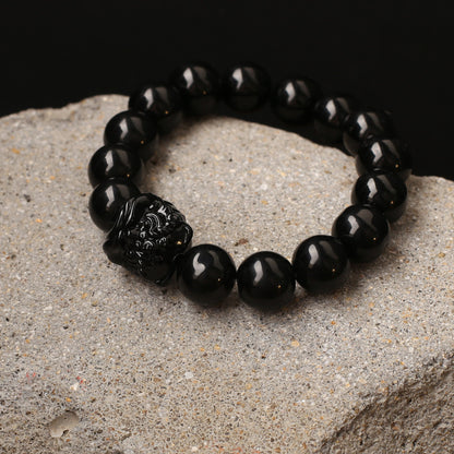 Wealth Protector – Obsidian Guardian Lion Bracelet - Confucian Buddha Tao