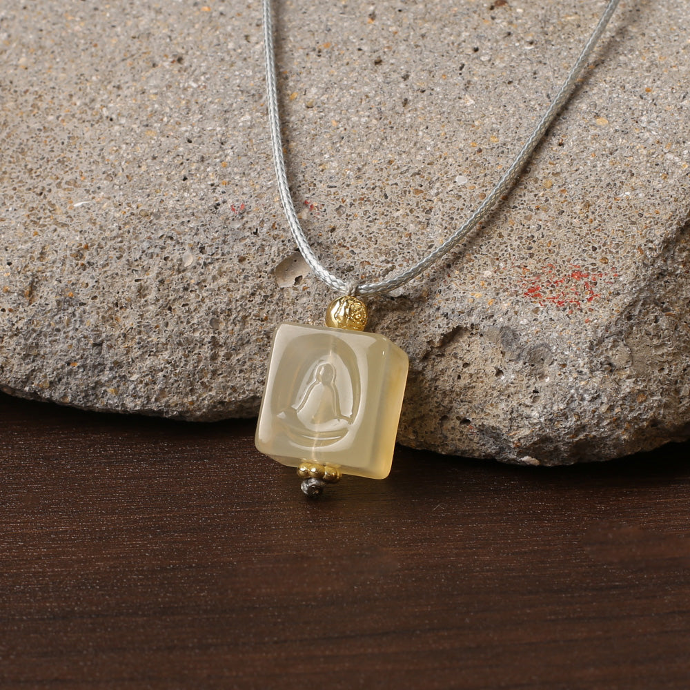 Eternal Blessing Agate Cube Pendant — Attract Luck, Be Blessed by Buddha - Confucian Buddha Tao