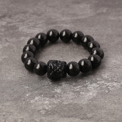 Wealth Protector – Obsidian Guardian Lion Bracelet - Confucian Buddha Tao